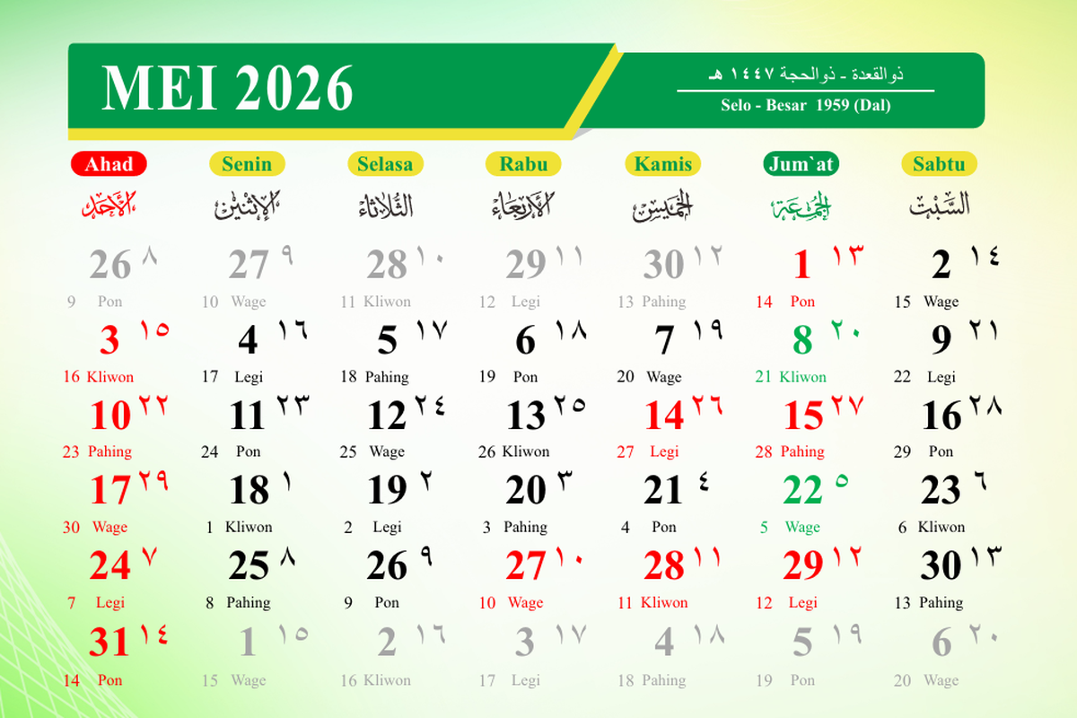 Kalender bulan Mei 2026